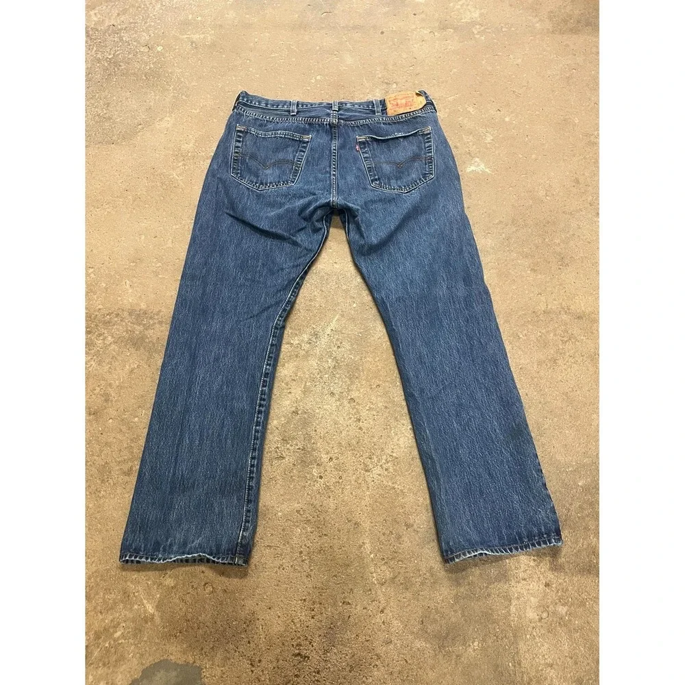 Levi's 501 Original Straight Fit Jeans Mens 38x32 Blue Denim Distressed Mid Rise